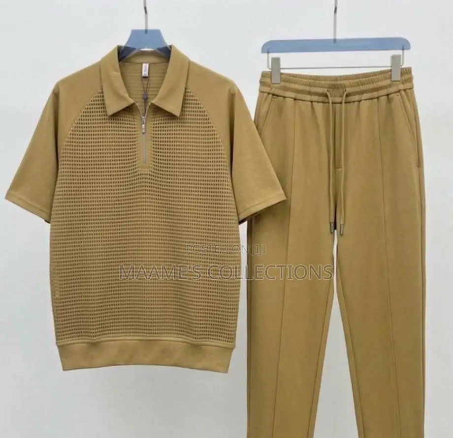 Men’S Print Zip Casual Top and Down Trousers