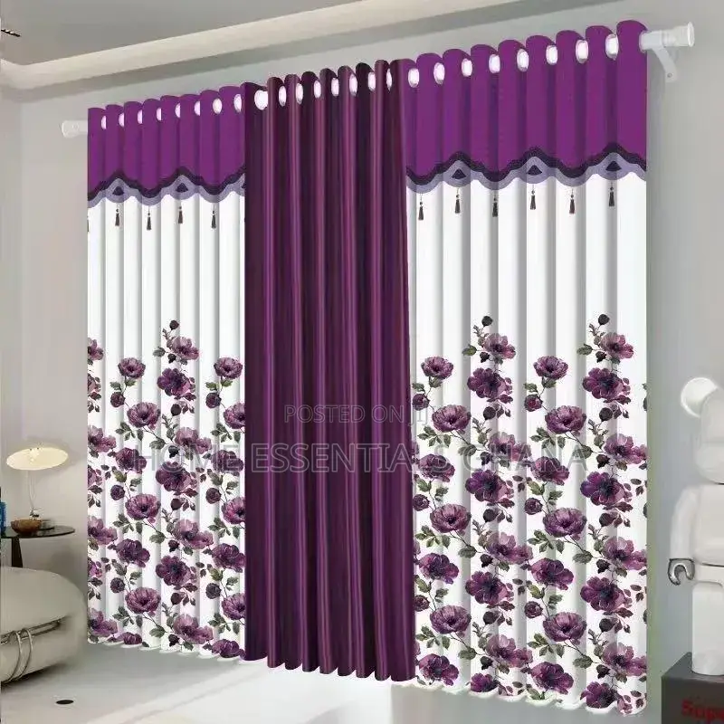 Elegant 3in1 Flower Curtains Luxury Window Drapes
