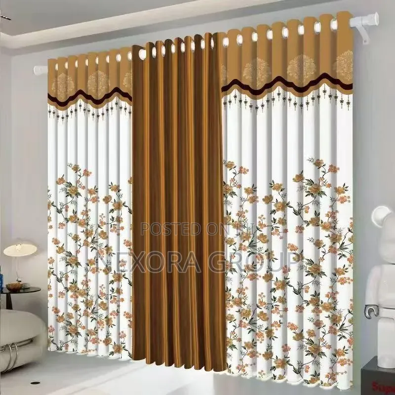 Elegant 3in1 Flower Curtains Luxury Window Drapes