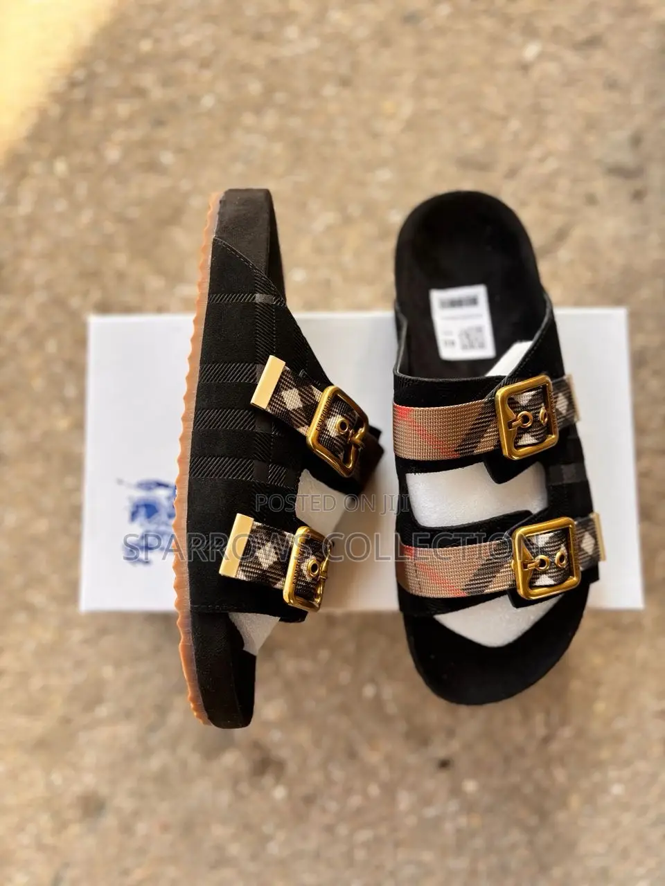 Burberry Urchin Check Black Suede Sandals