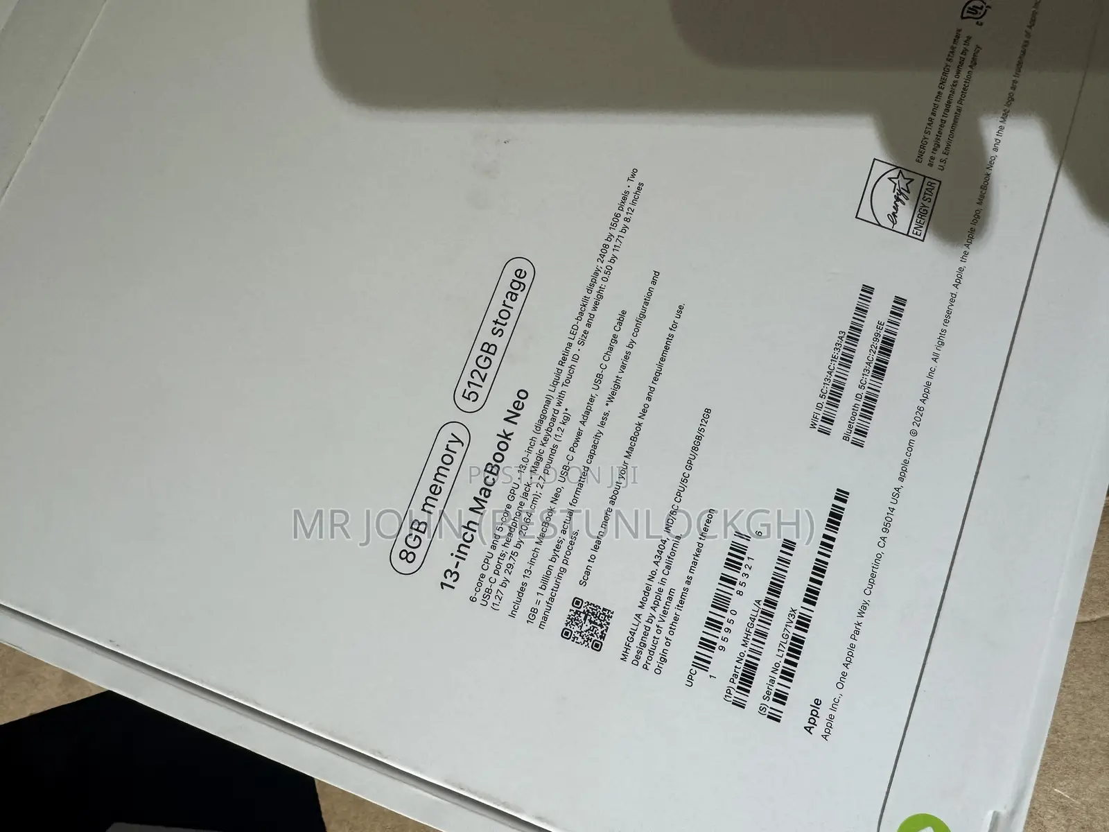 New Laptop Apple MacBook Neo 2026 8GB Apple M1 SSD 512GB