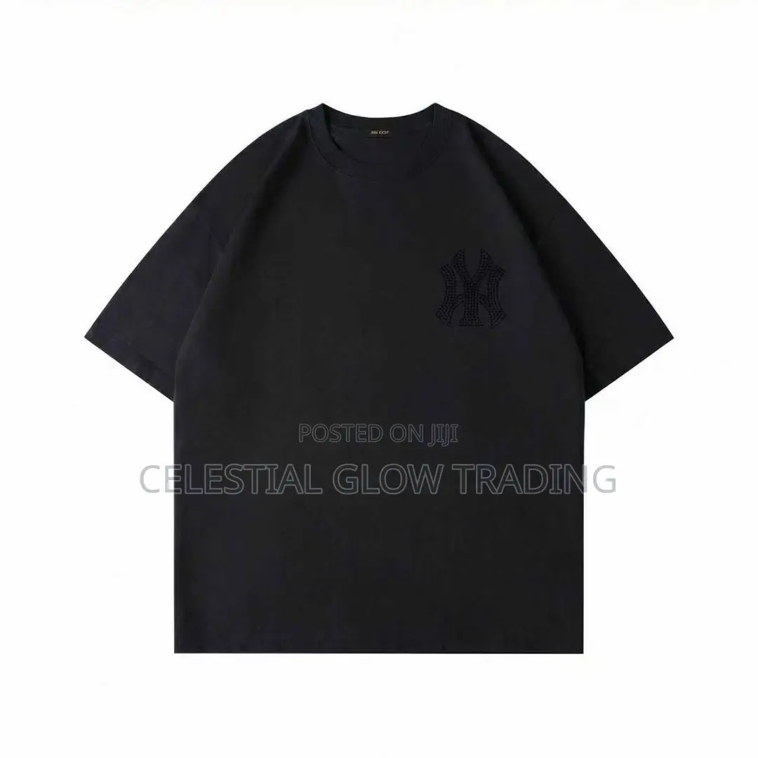 White Ny Logo Rhinestone‐Style Print T‐Shirt – Casual Crew Neck Tee