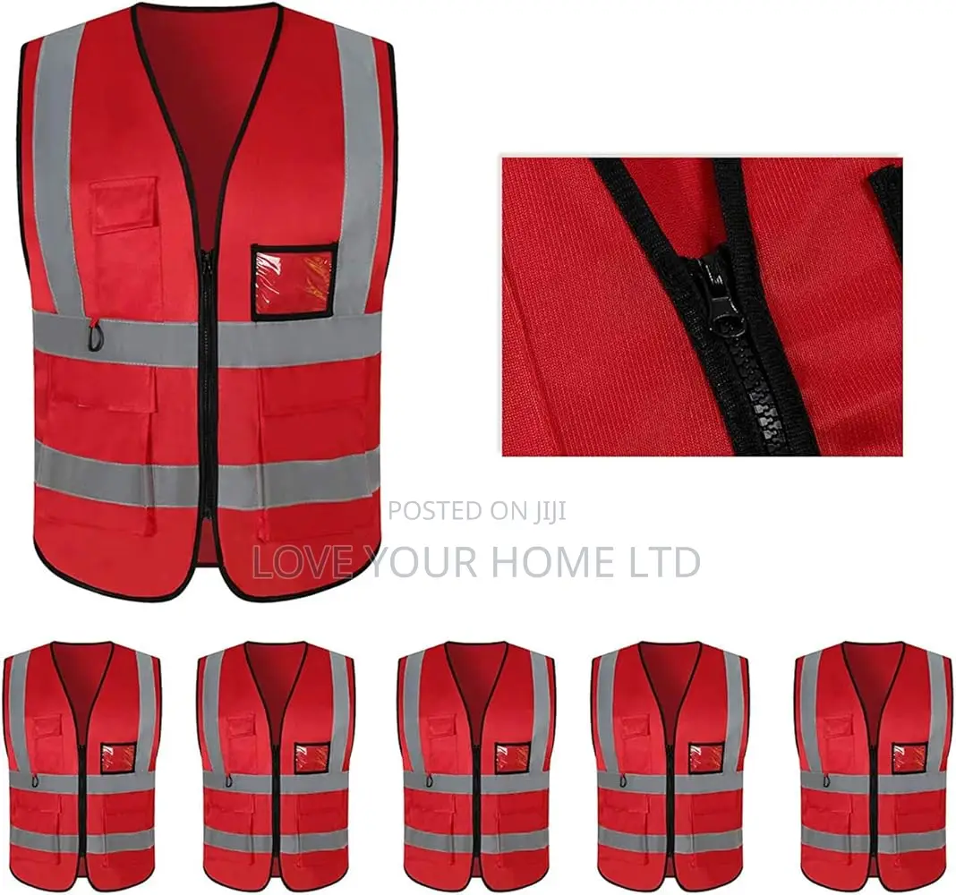 Reflective Safety Vest For Women & Men, With 5 Pockets – Neon Red