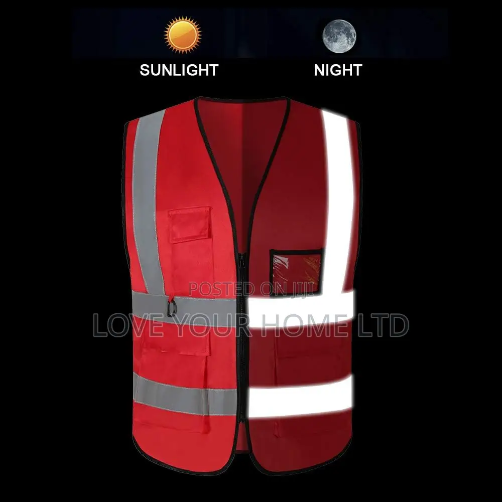 Reflective Safety Vest For Women & Men, With 5 Pockets – Neon Red