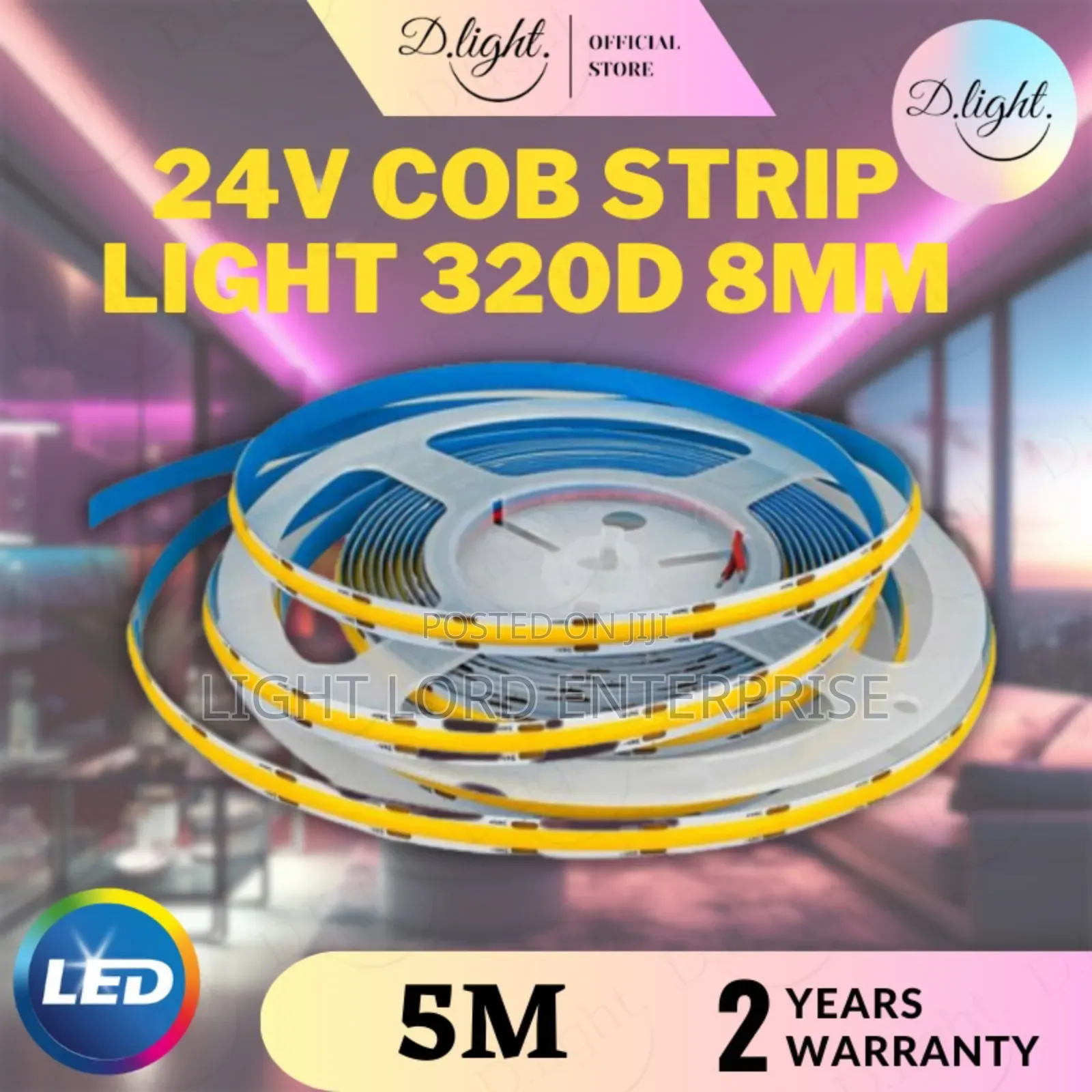 320d 8mm 24v Cob Led Strip White /Warm Colors