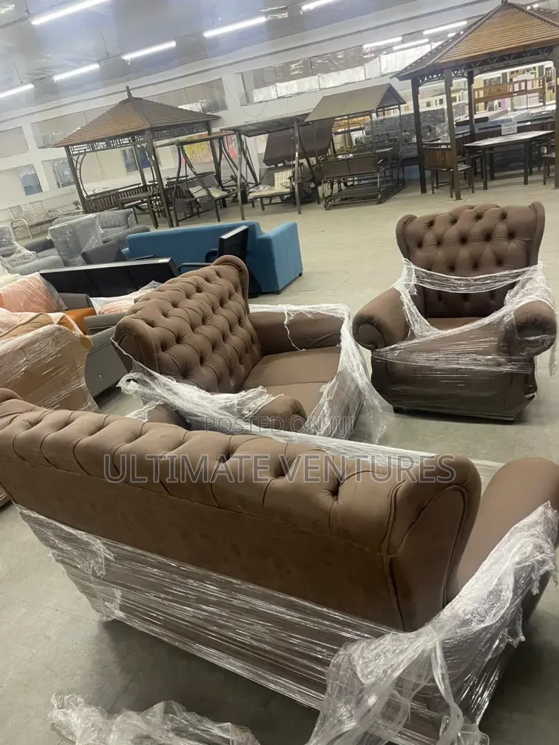 3-Piece Brown Chesterfield Sofa Set - 2 Seater + 2 Armchairs