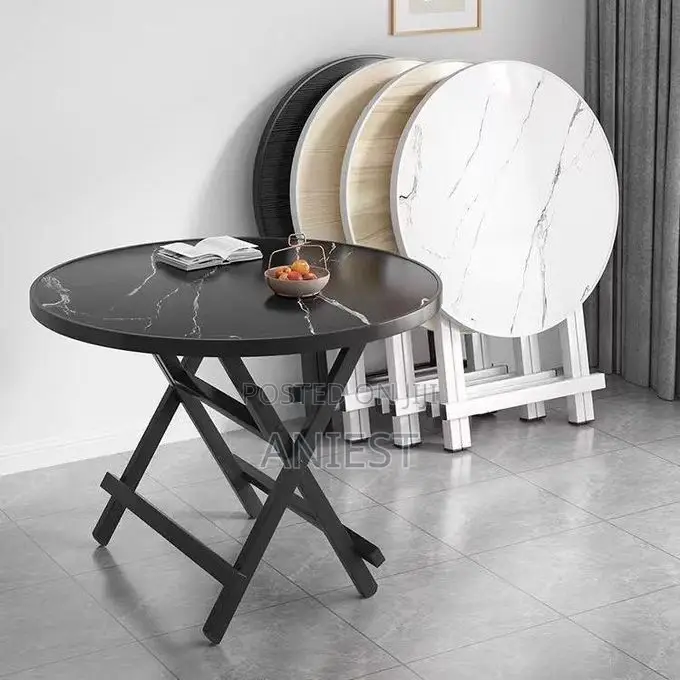 White Modern Round Folding Dining Table – 80cm Marble Top