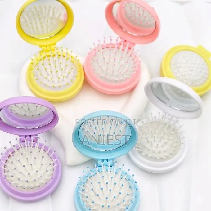 Multicolored Portable Mirror Hair Brush Combo
