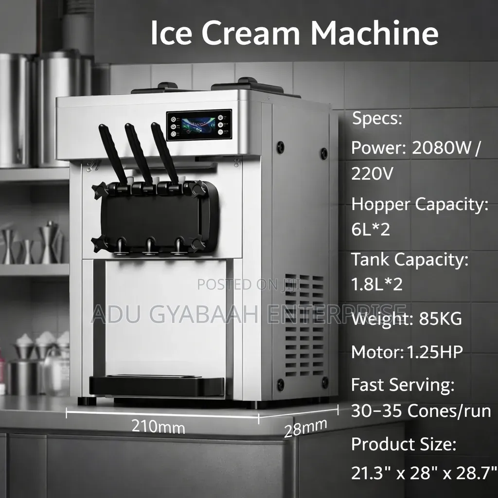 Commercial Soft Serve Ice Cream Machine - Pre-Cooled, 22l/H
