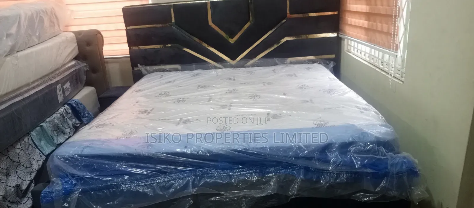 Foreign King Size Mattress and Bed Frame With Side Drawer