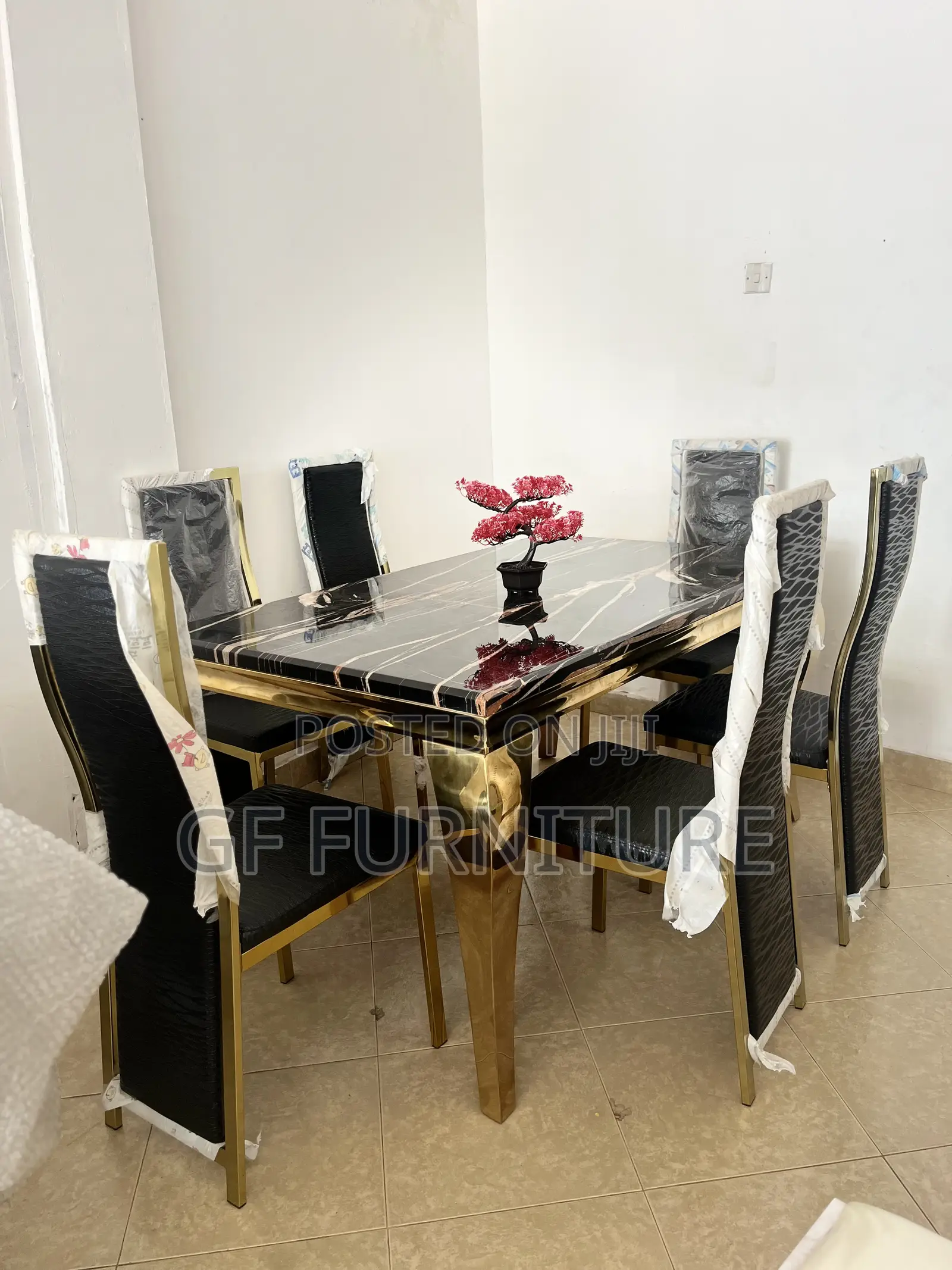 Six Chairs Marble Dining Table and Chairs Set