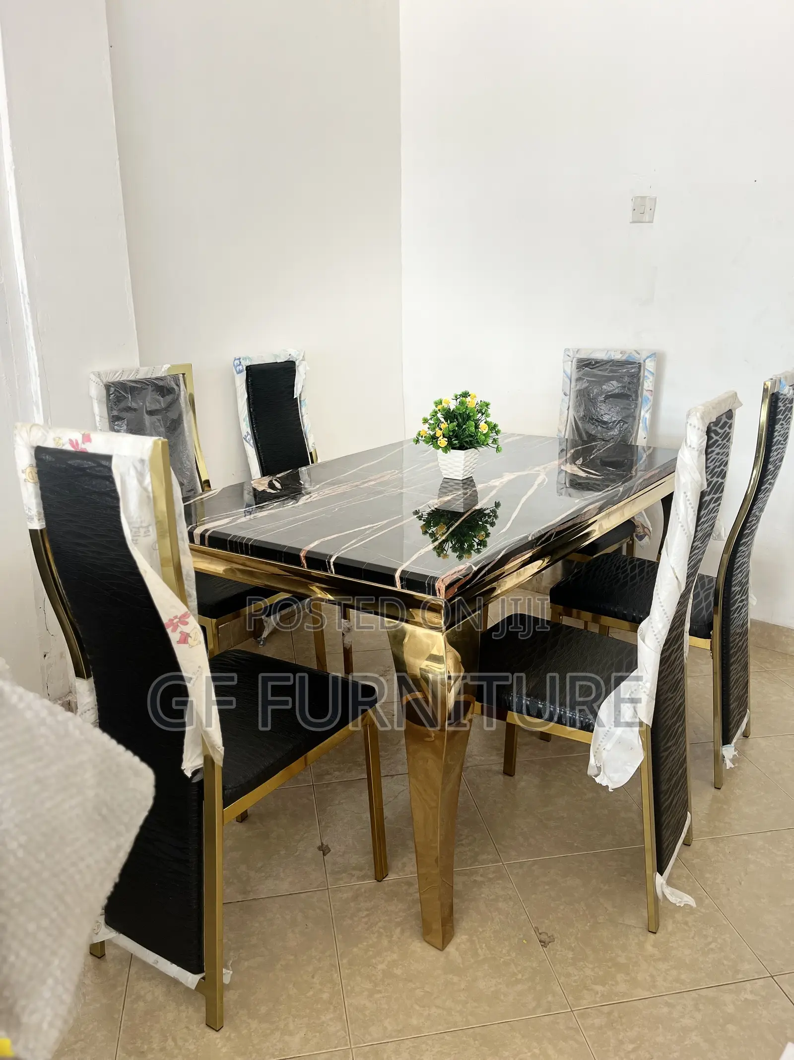 Six Chairs Marble Dining Table and Chairs Set