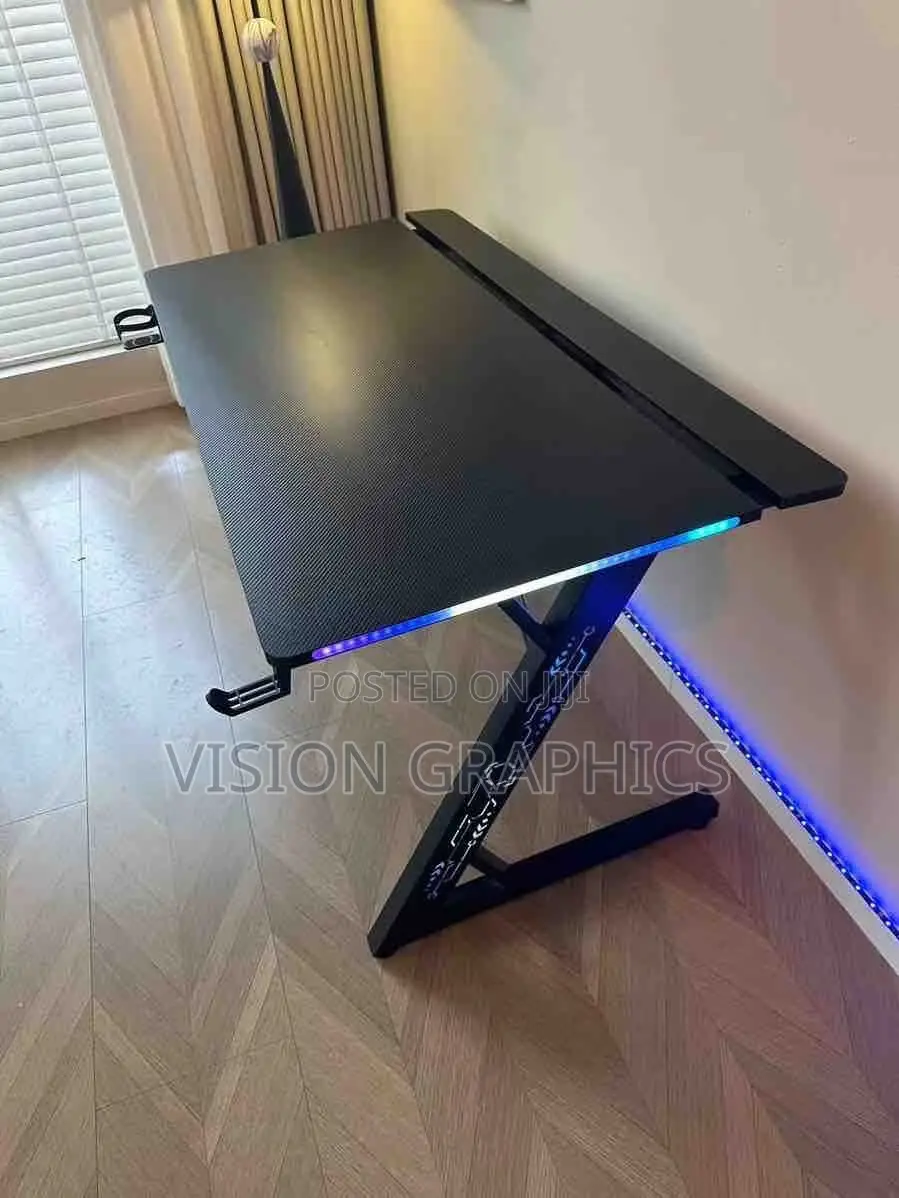 Modern Carbon Fibre Argb Gaming Computer Desk/Table With Remote