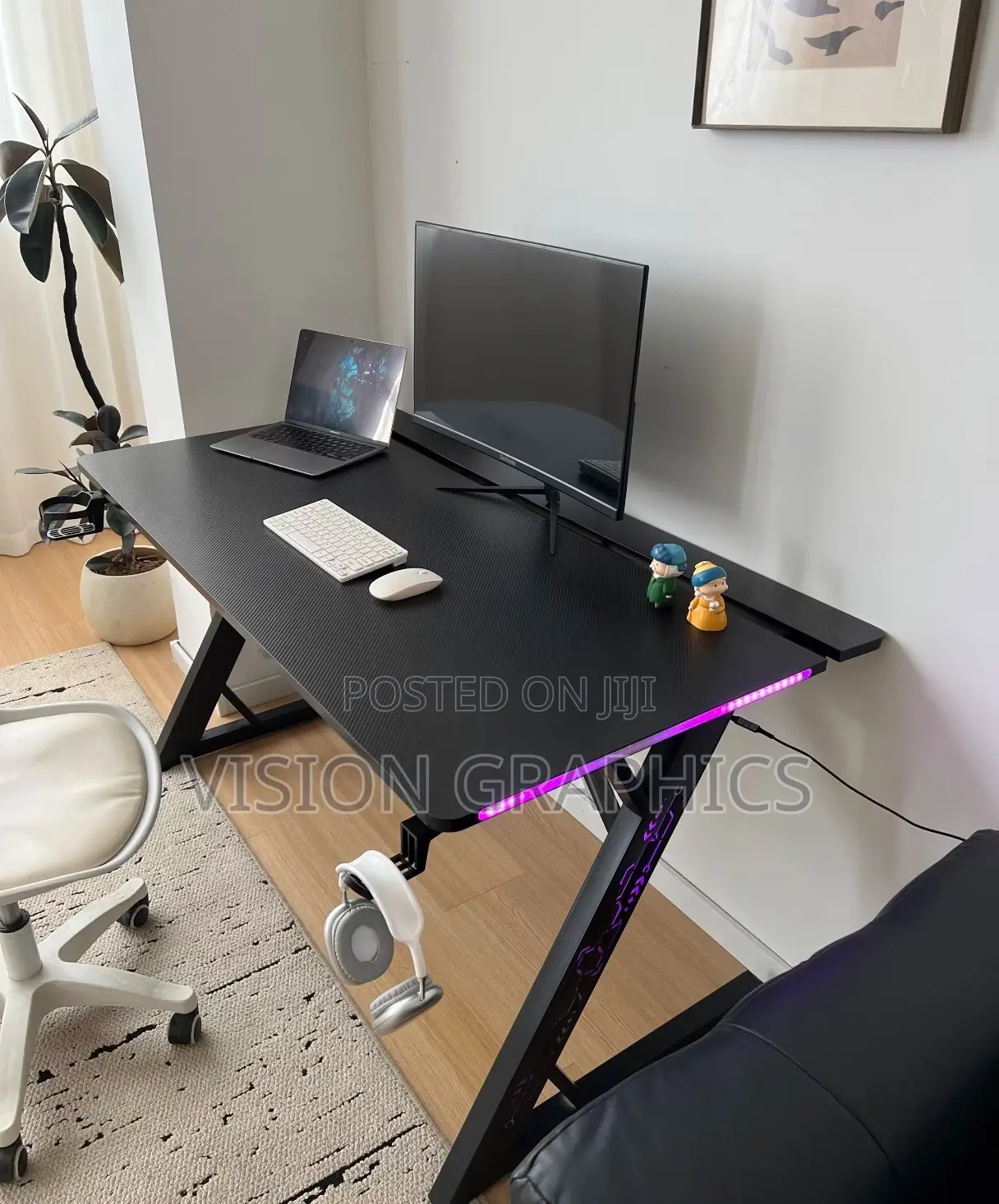 Modern Carbon Fibre Argb Gaming Computer Desk/Table With Remote