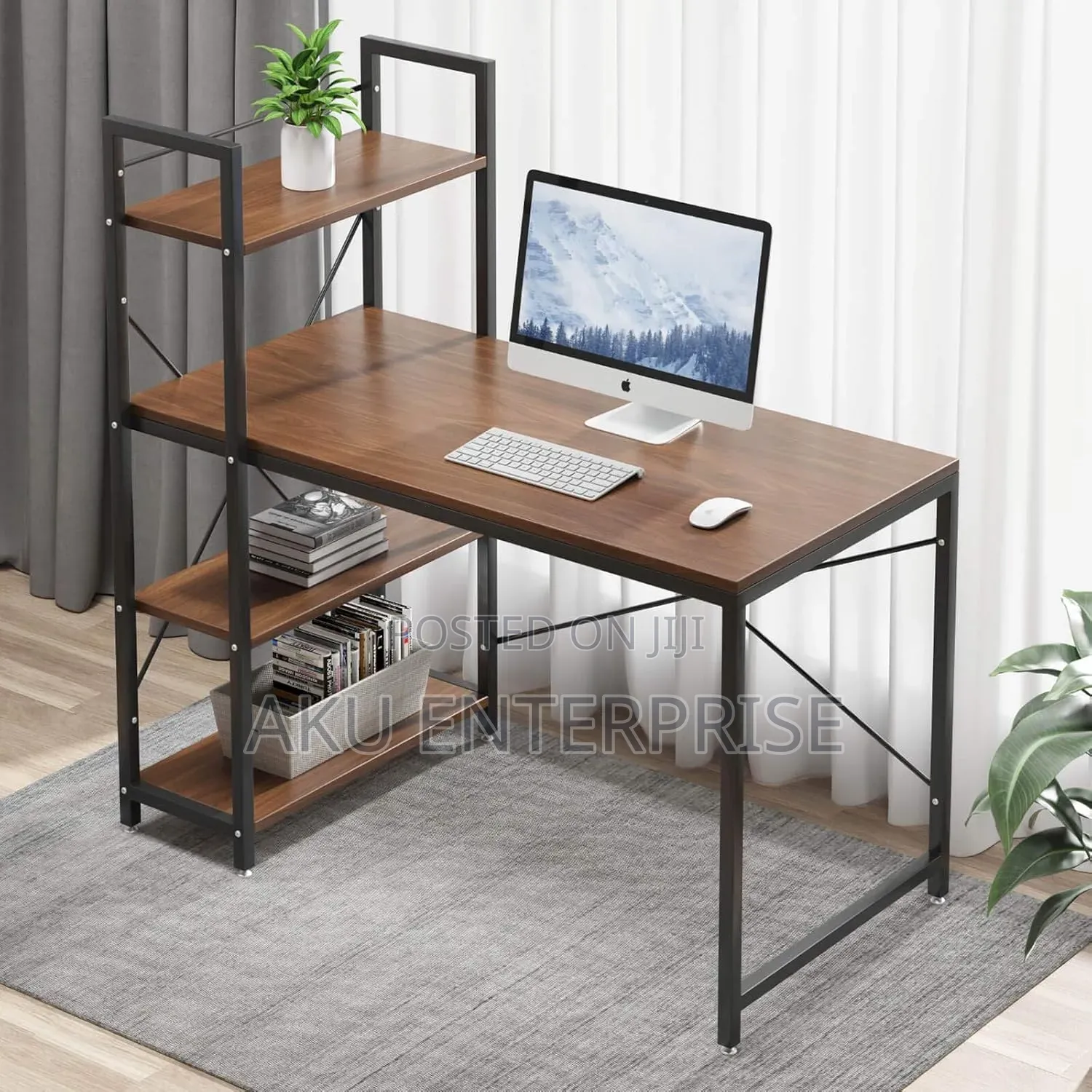 Computer Study Desk With Shelves Office Workstation Wood