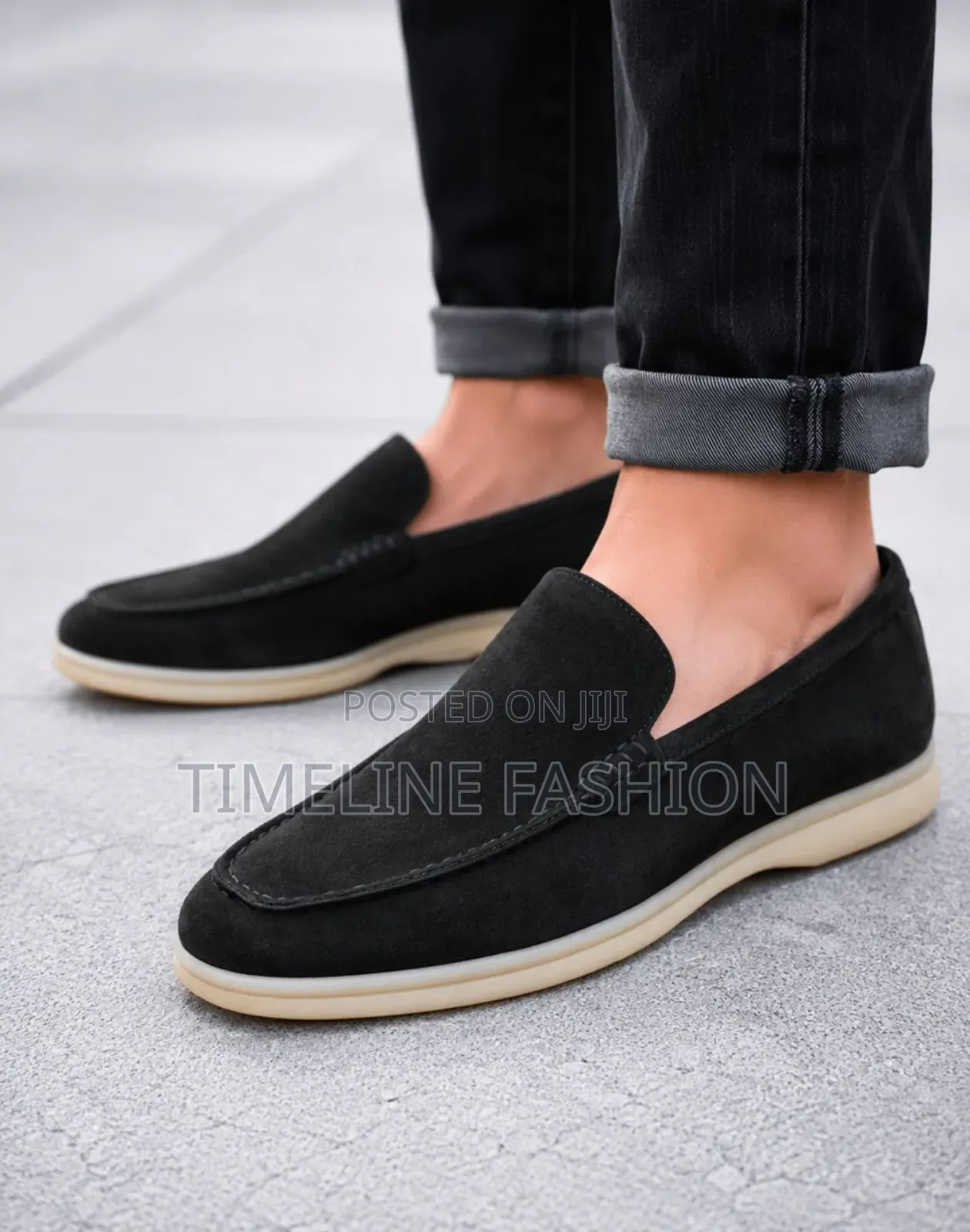 Men's Loro Piana Suede Durable Loafers Black