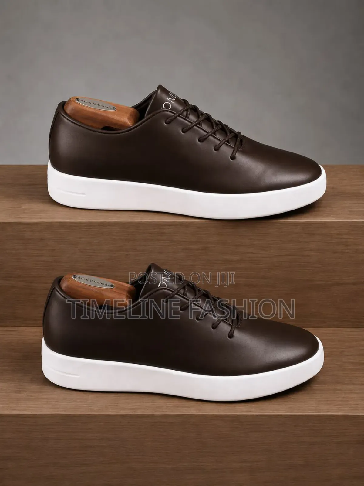 Coffee Brown Tommy Hilfiger Leather Lace Up Sneakers