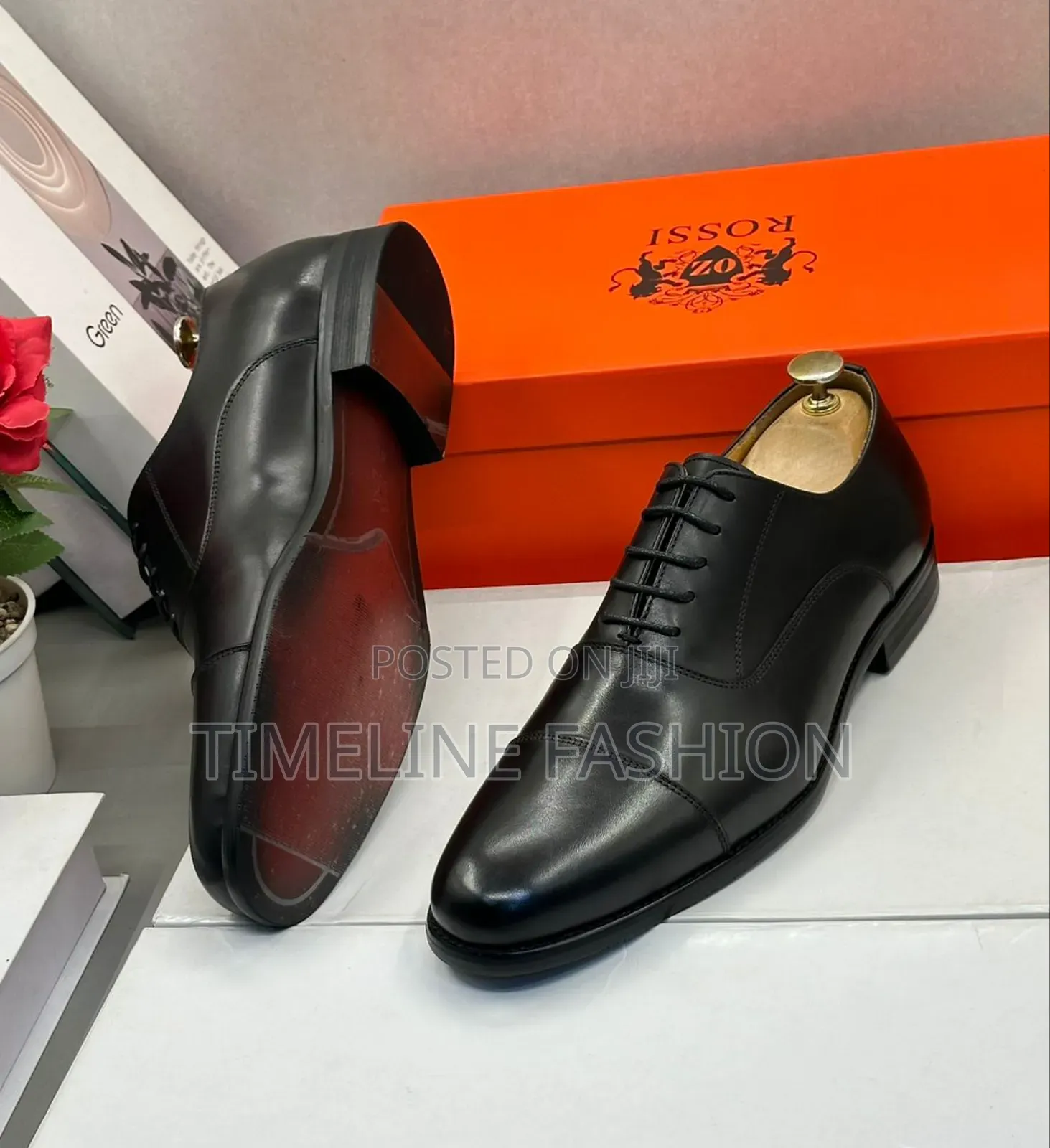 Genuine Leather Black Toe Cap Officers Lace Up Shoes