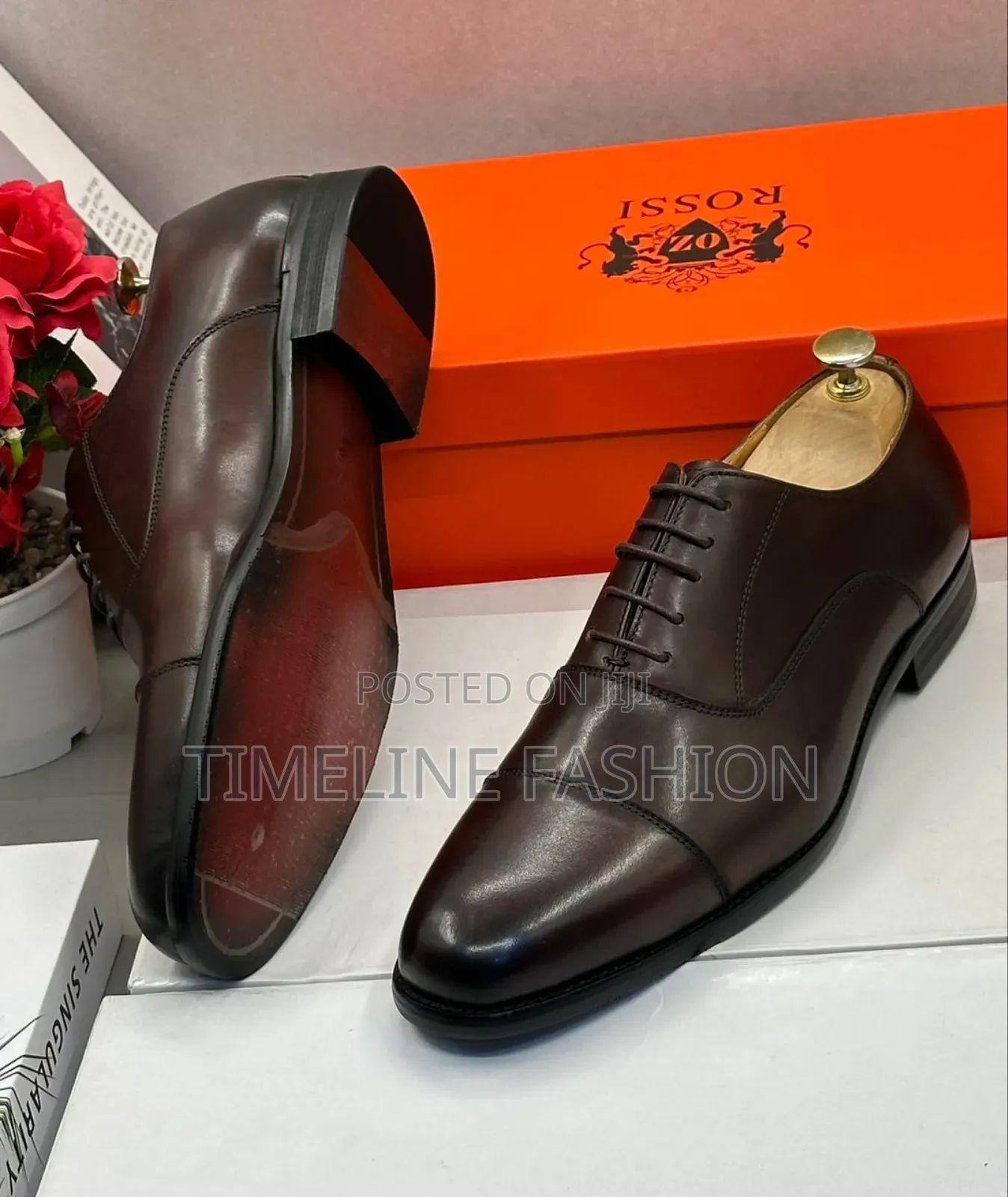 Coffee Brown Men's Leather Cap Toe Lace Up Shoes