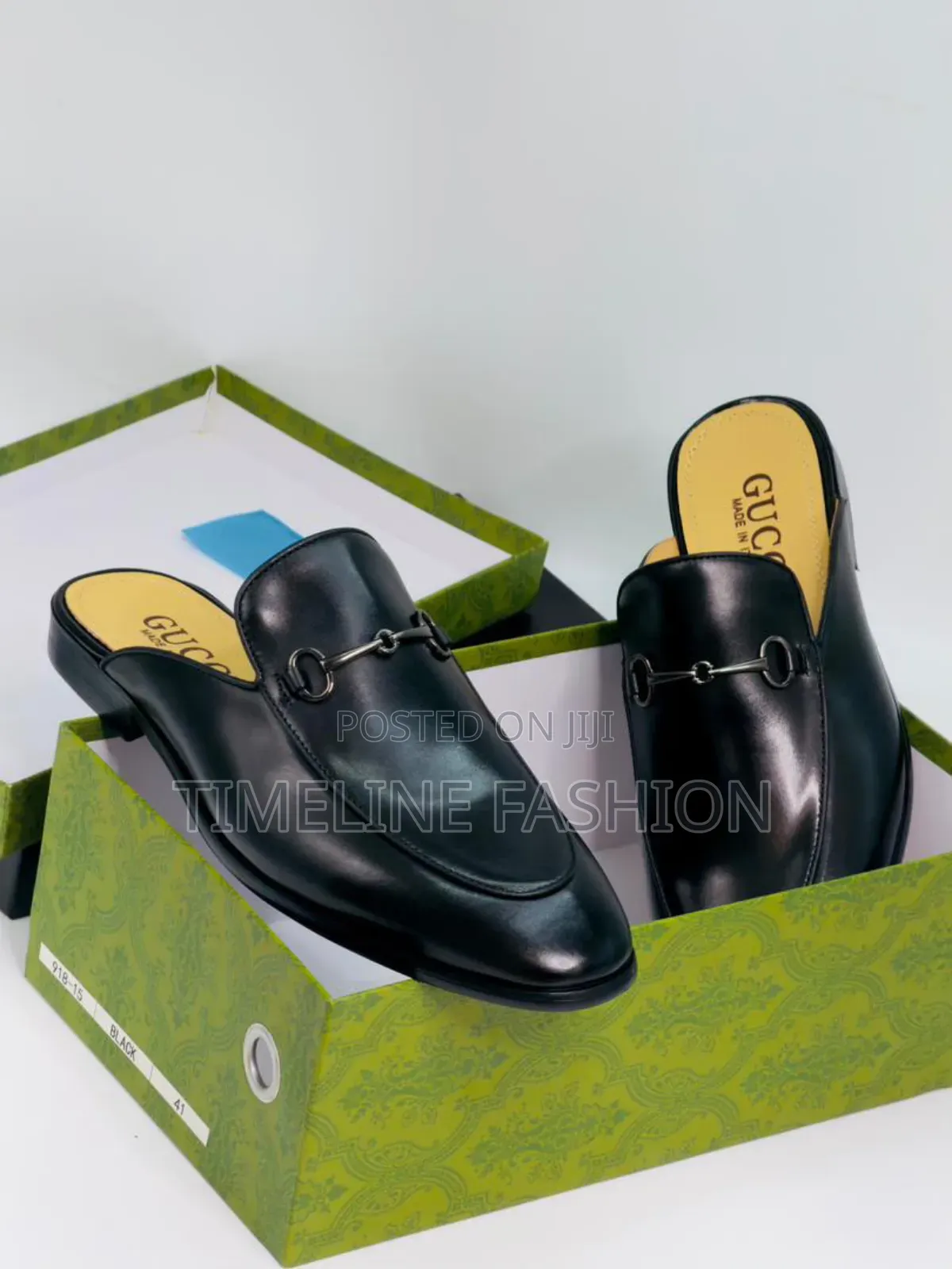 Executive Men's Durable Black Leather Half Shoe Gucci Design