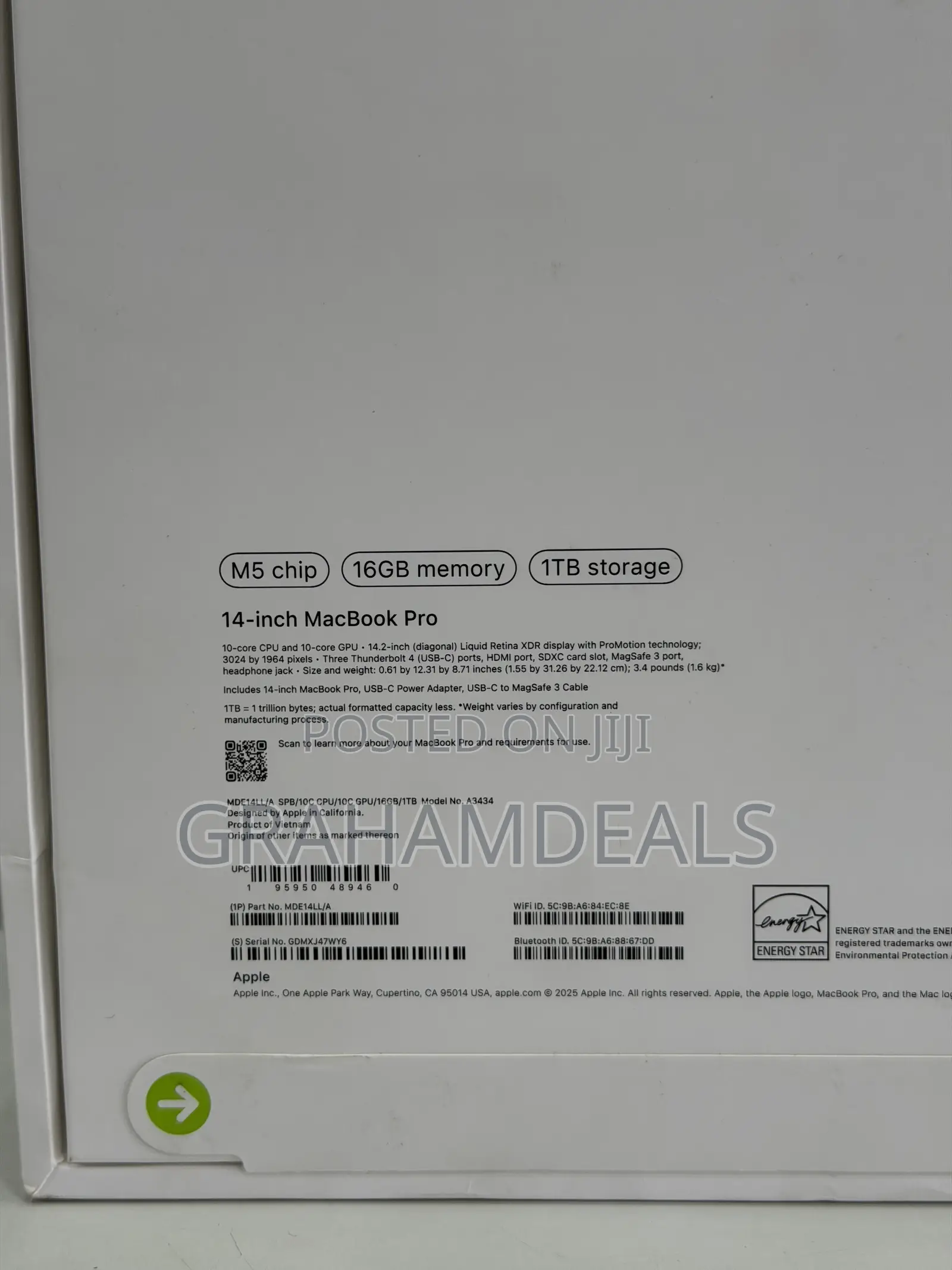 New Laptop Apple MacBook Pro 2025 M5 16GB Apple M5 SSD 1T