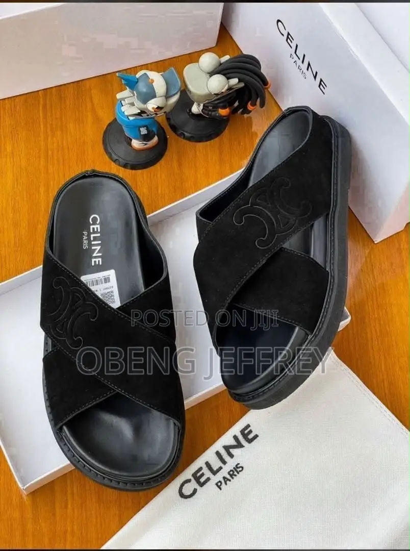 Original Celine Crossed Slippers in Black/Brown