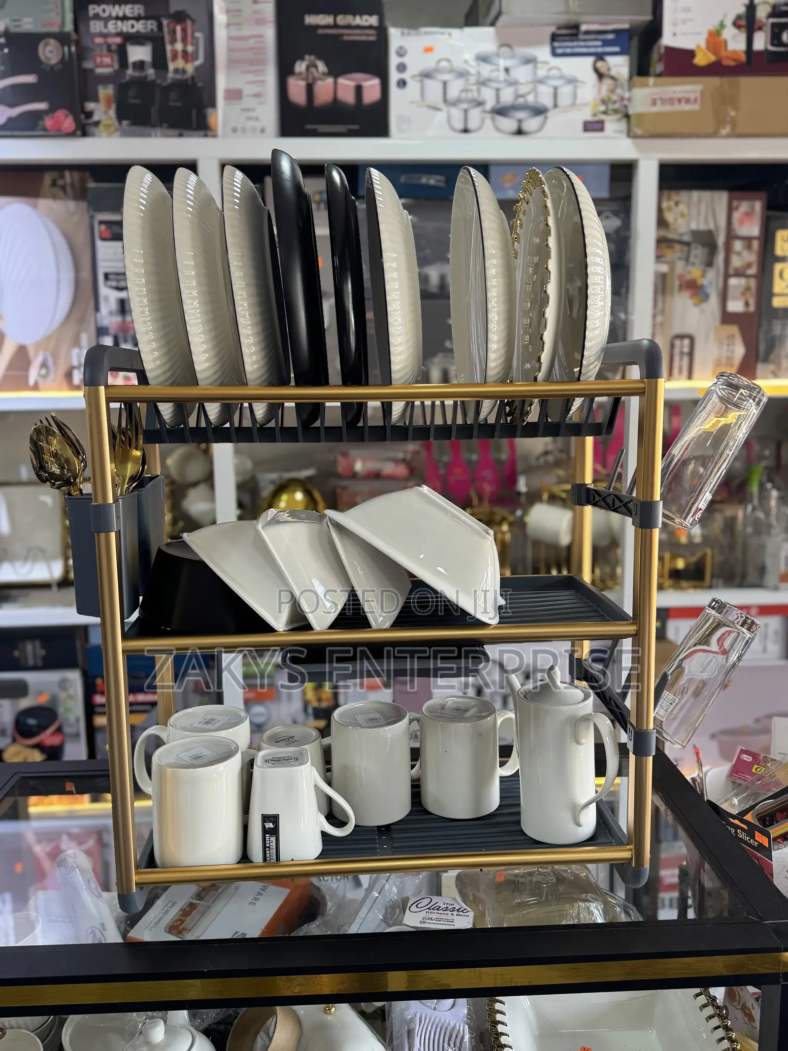 3 Tier Luxury Anti Rust Gold Metal Dish Rack