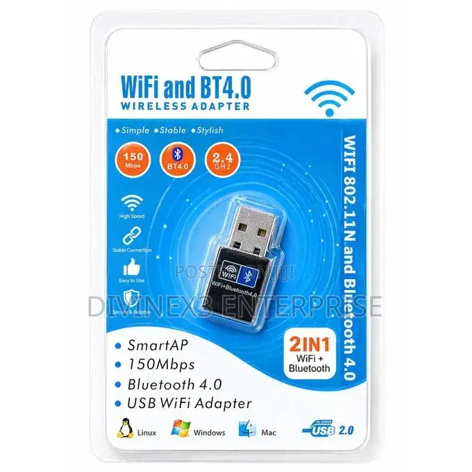Usb 150mbps Wifi Bluetooth 4.0 2-in-1 Adapter | Driver-Free
