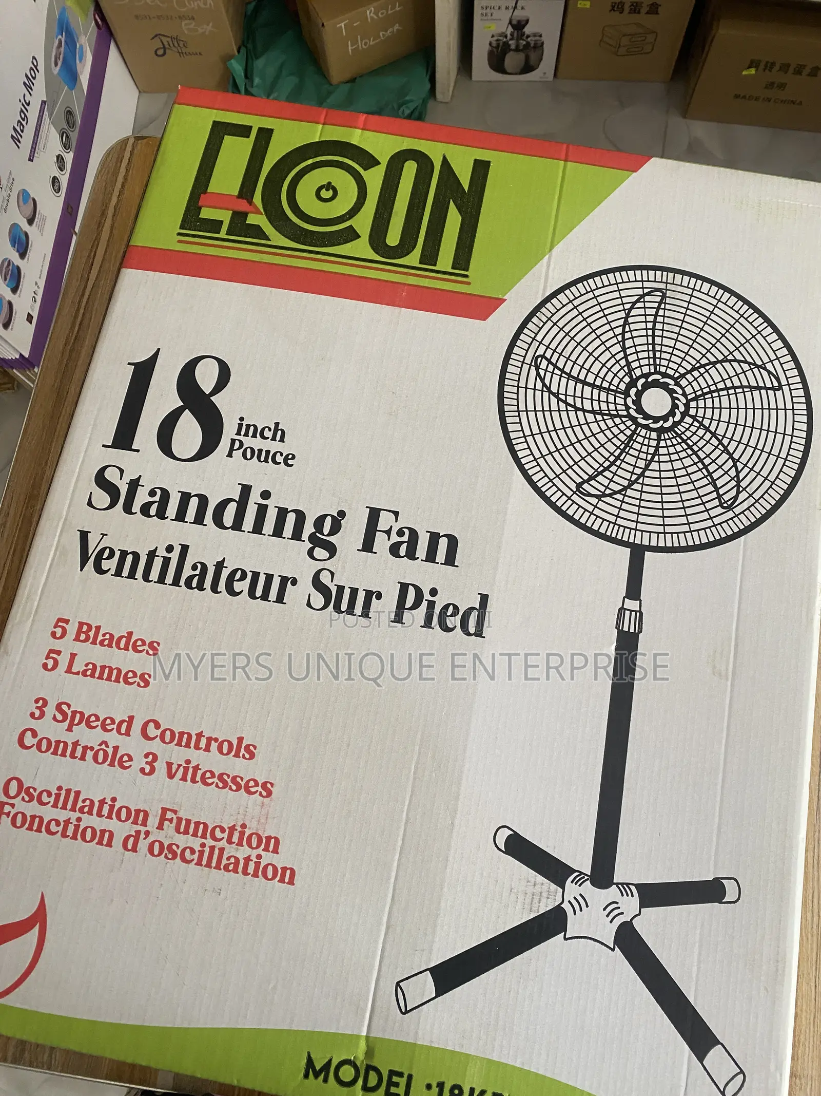 Big Standing Fan 18inch-Elcon 5 Blades for Rooms,Shops,Offices Etc
