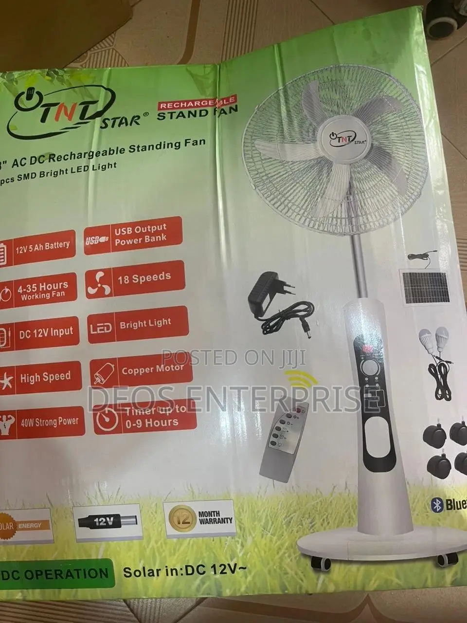 TNT Star Coolwave Solar Rechargeable Standing Fan