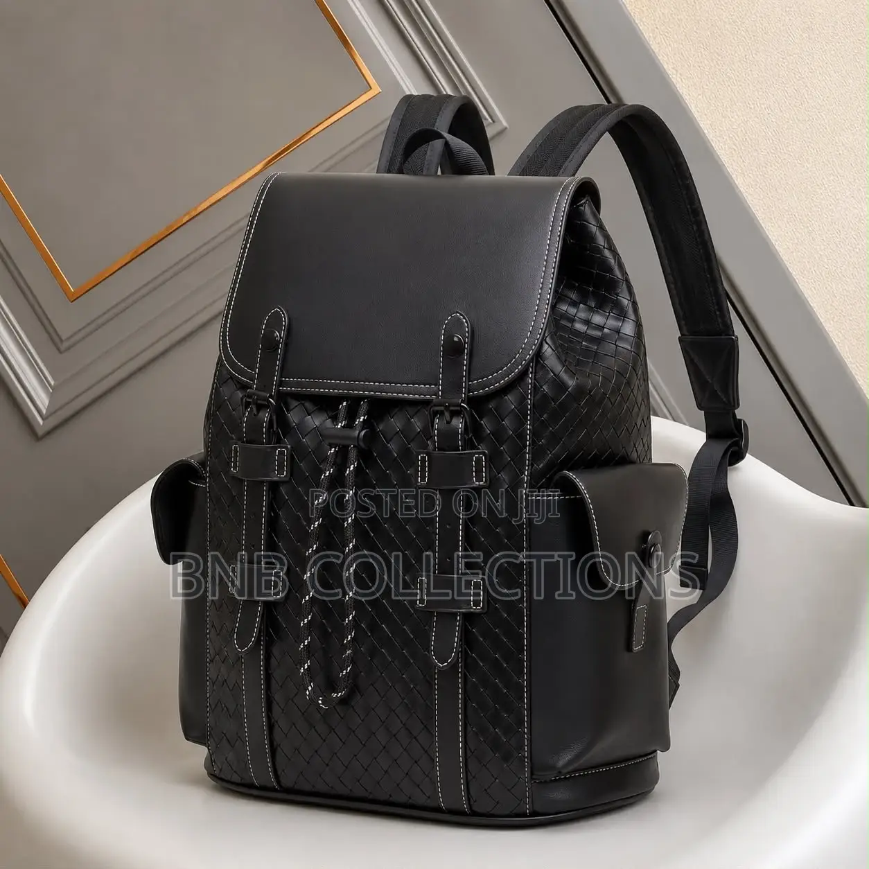 Quality Luxury Checkered Leather Unisex Laptop Backpack Work School