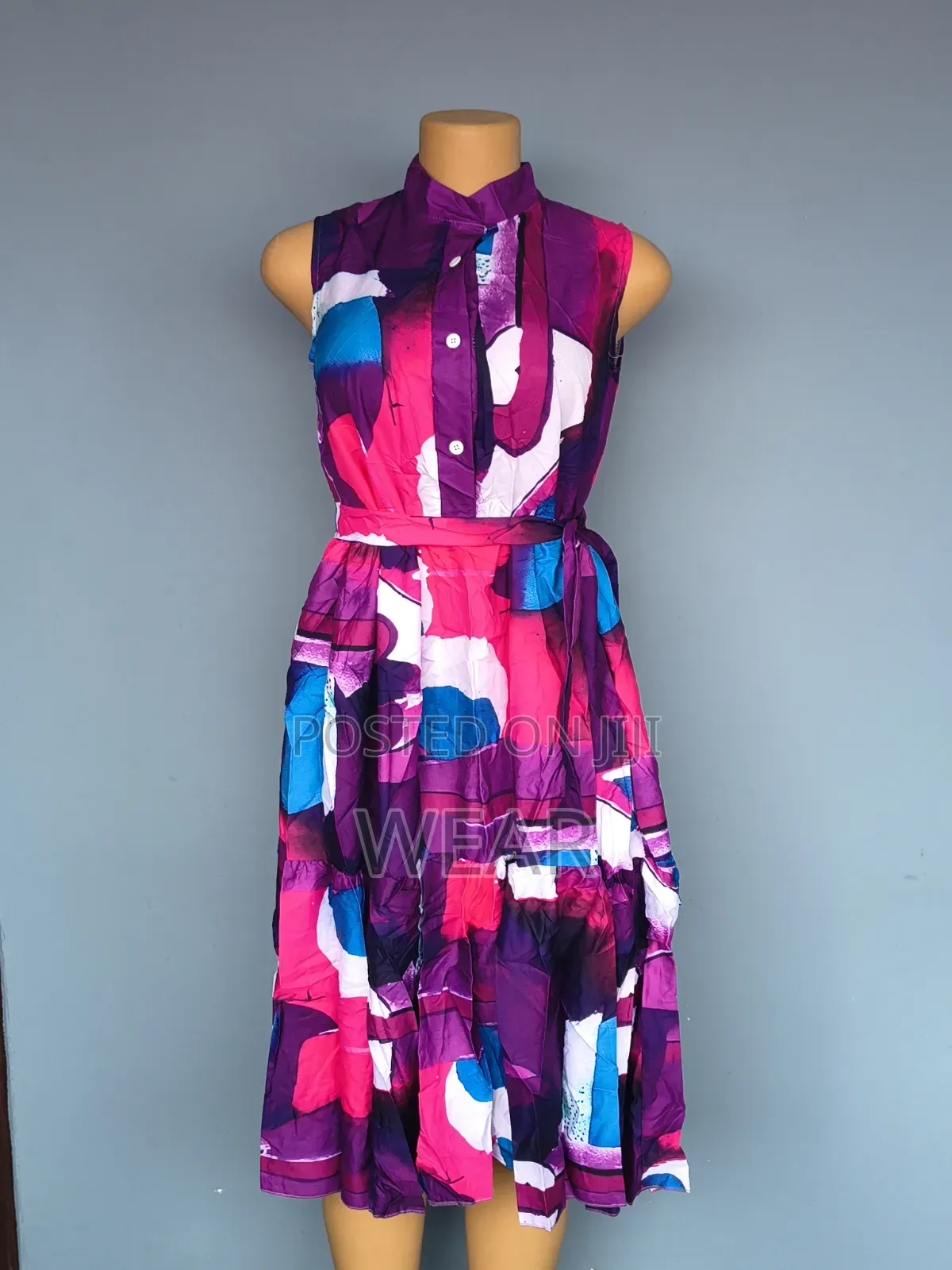 Quality Print Sleeveless Shirt Dresses With Belt