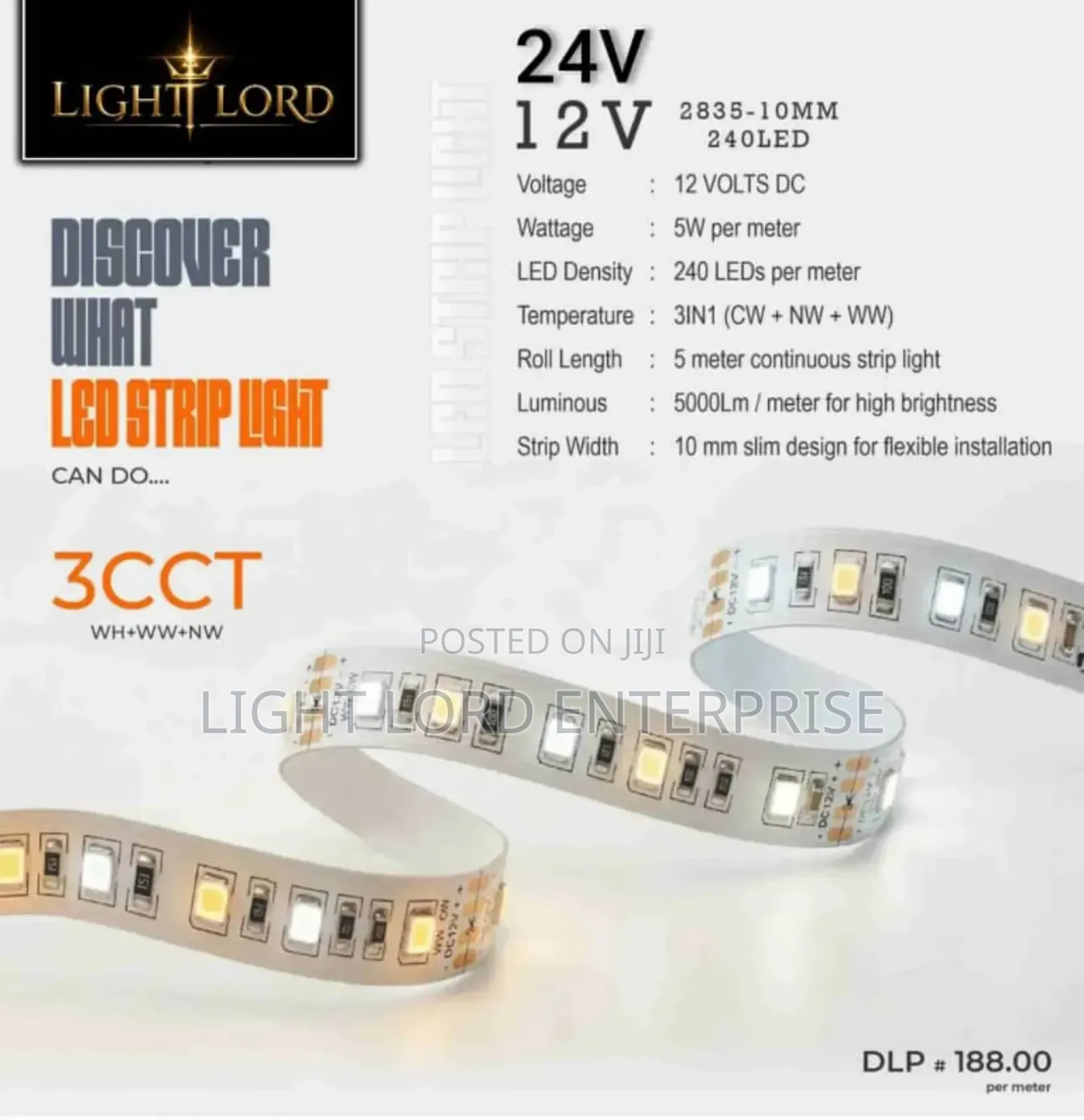 Wh+Ww+Nw 3cct 3color Constant Led 24v/12v 10metees Strip
