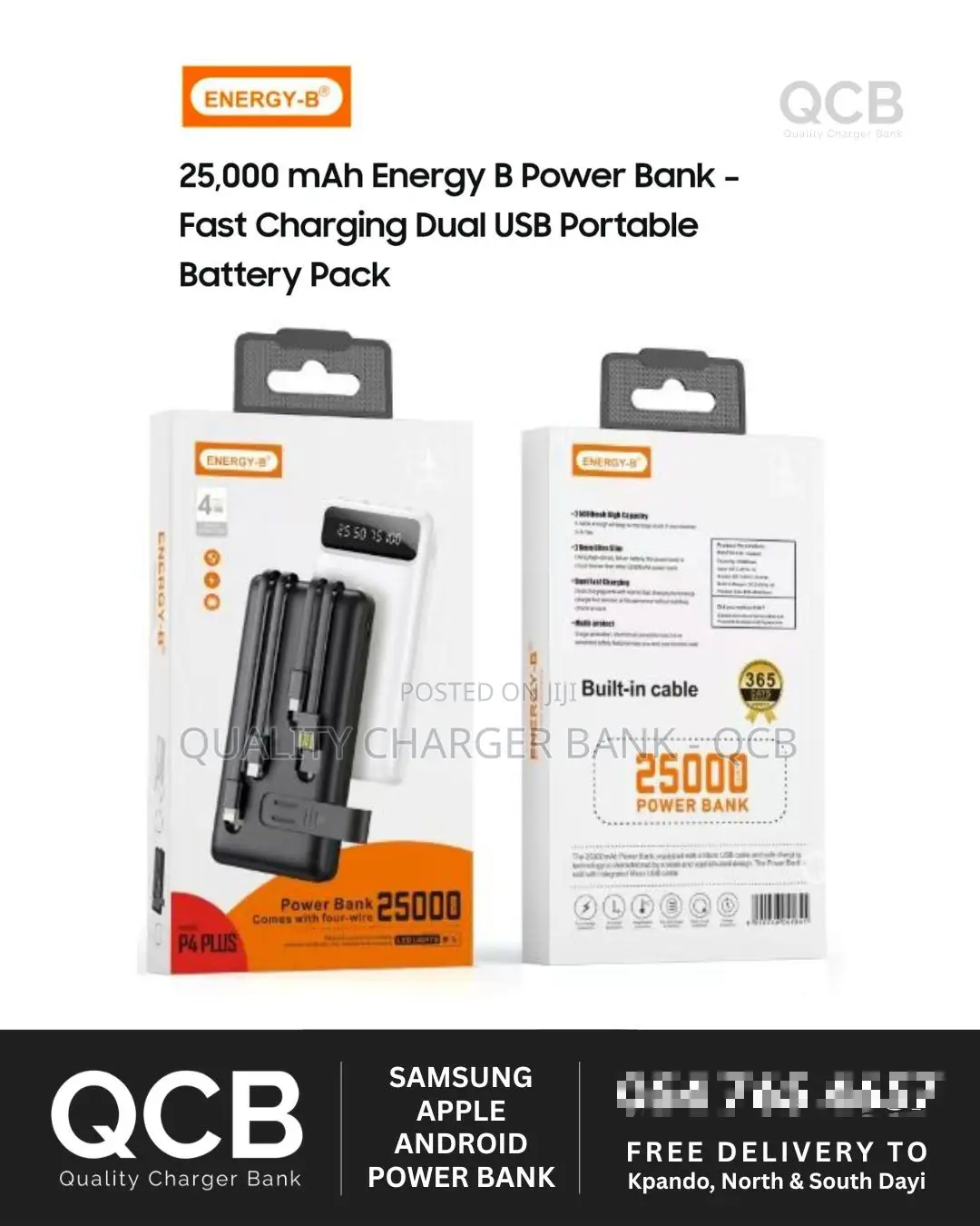 25,000 Mah Energy B Power Bank – Fast Charging Dual Usb Portable Bank