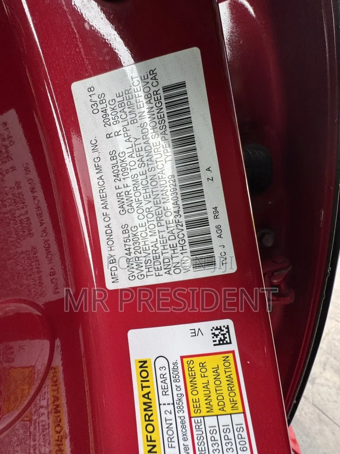 Honda Accord Sport 2.0T 2018 Burgundy