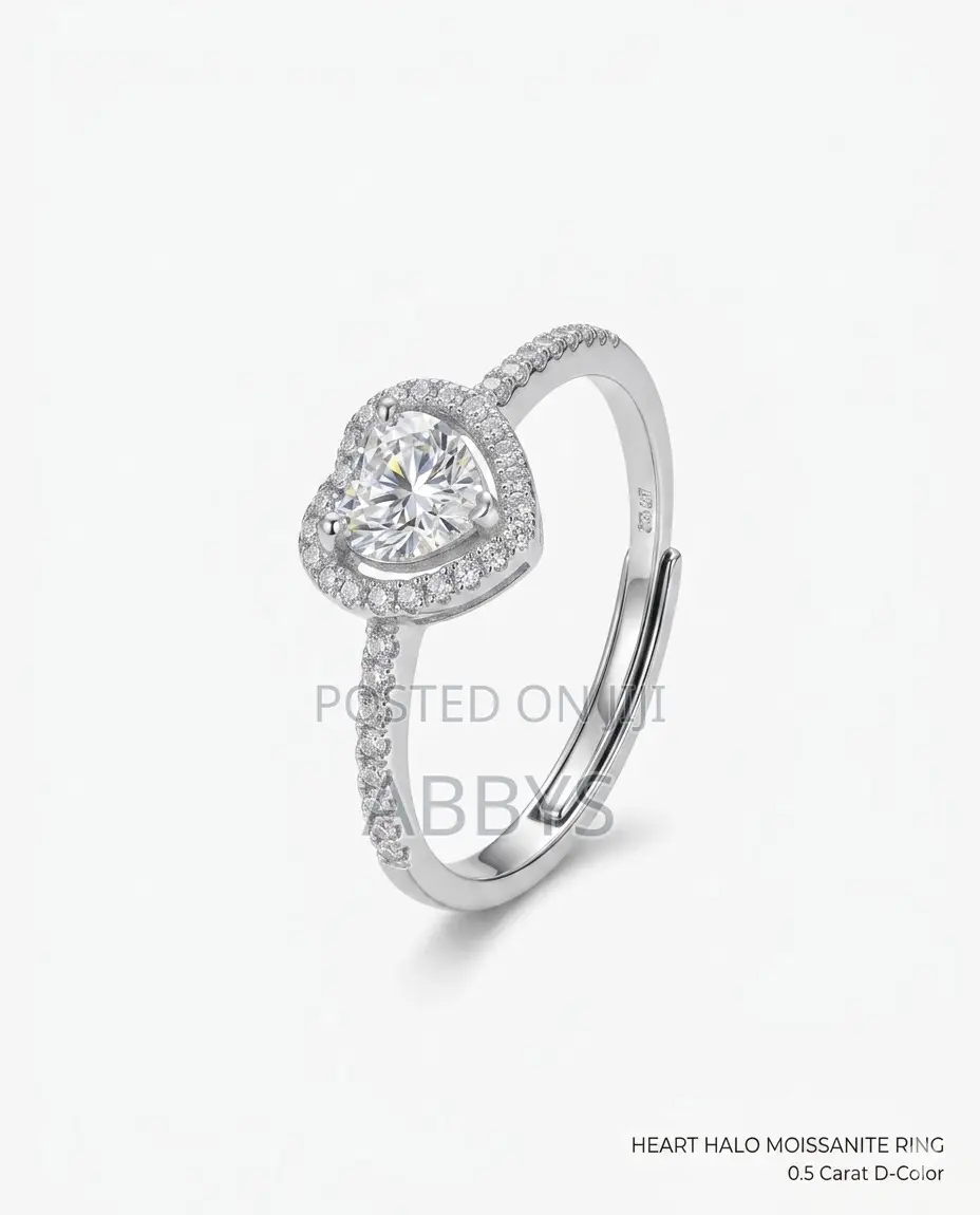 Adjustable 0.5ct Heart Halo Moissanite Diamond Proposal Ring