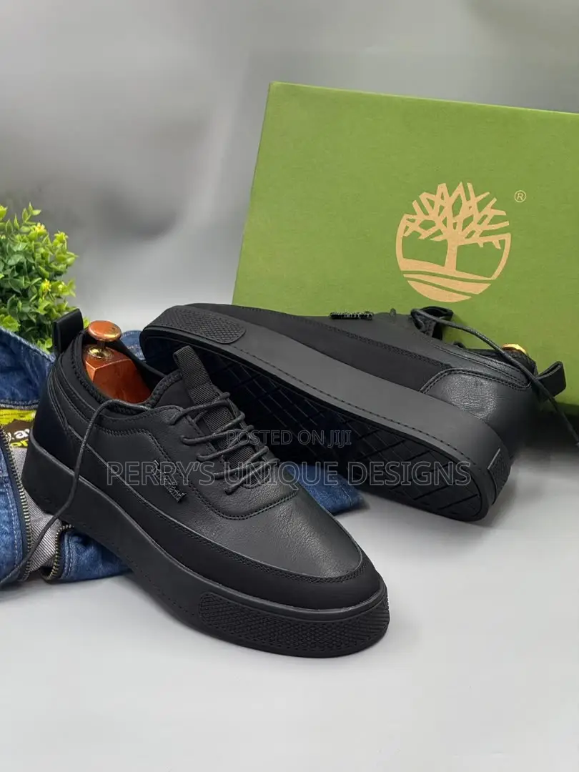 * Premium Timberland Executive All-Black Leather Casual Sneakers