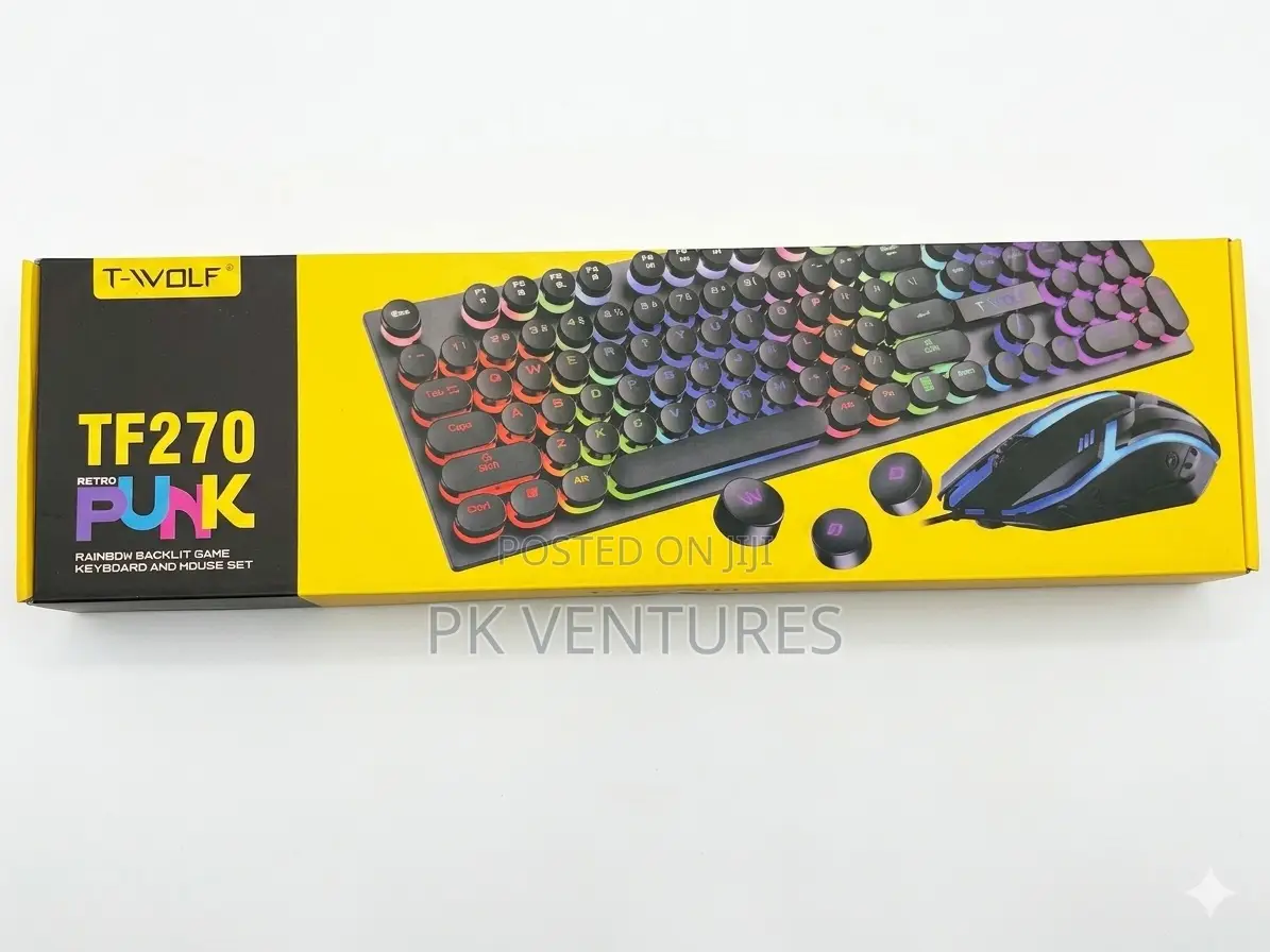 Tf270 Retro Punk Rainbow Keyboard and Mouse Set