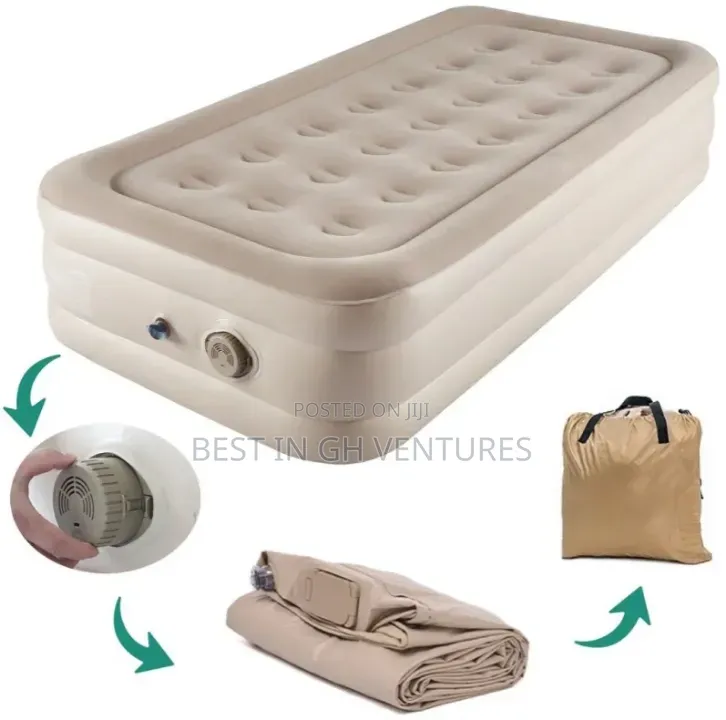 Single Self Inflatable/Rechargeable Pump Raised Airbed Mattress + Bag