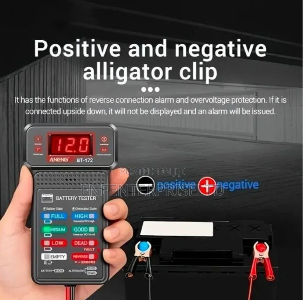 12v Car Battery Tester With Led Indicator + Alligator Clips