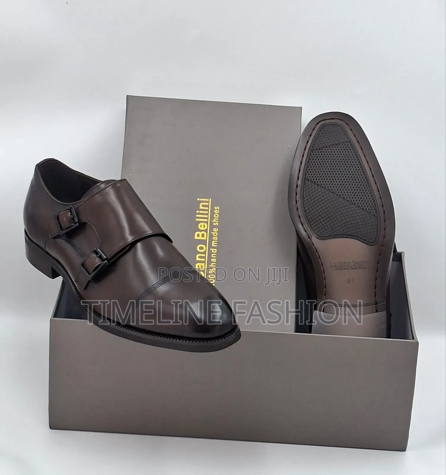 Coffee Brown Luciano Bellini Monk Leather Shoes