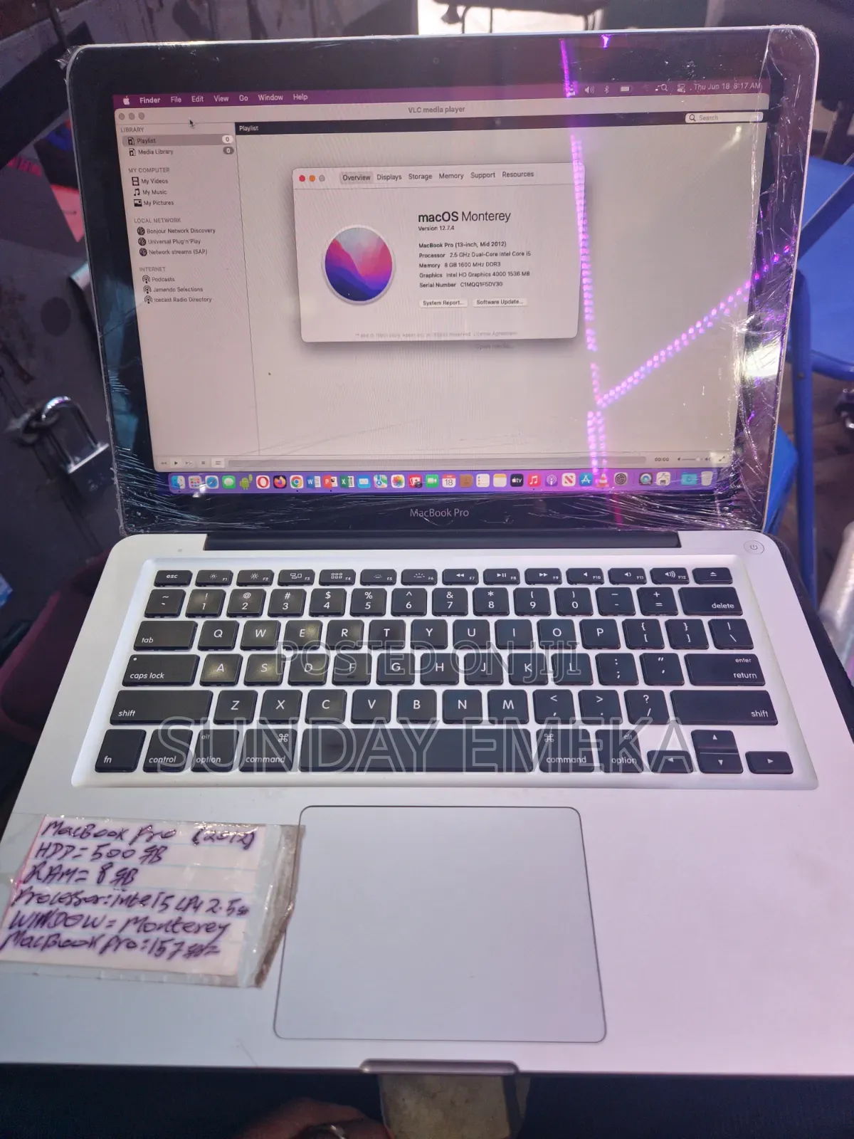 Laptop Apple MacBook Pro 2012 8GB Intel Core i5 HDD 500GB