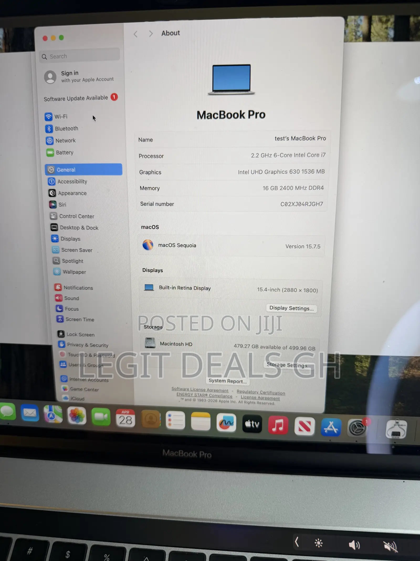 Laptop Apple MacBook Pro 2019 16GB Intel Core i7 SSD 512GB