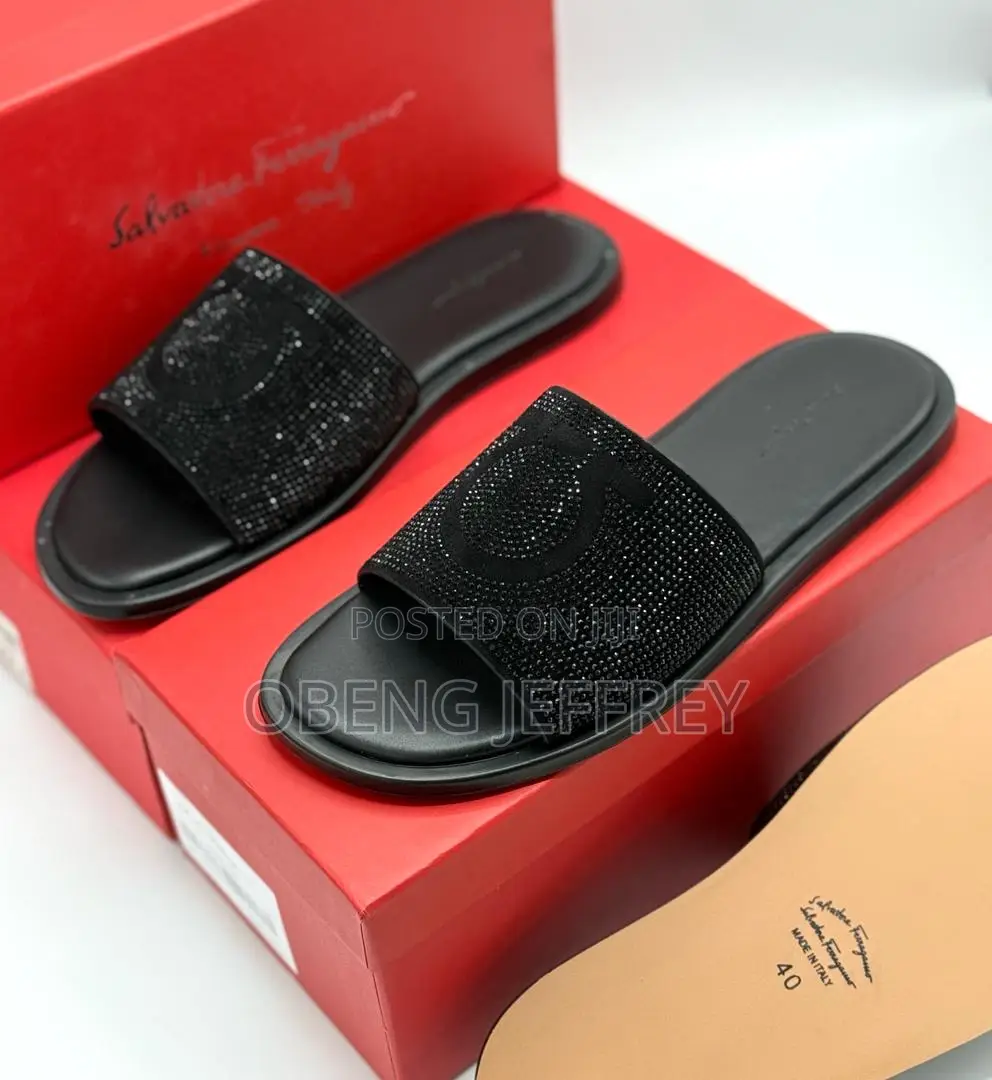 Original Salvatore Ferragamo Slippers Silver/ Black