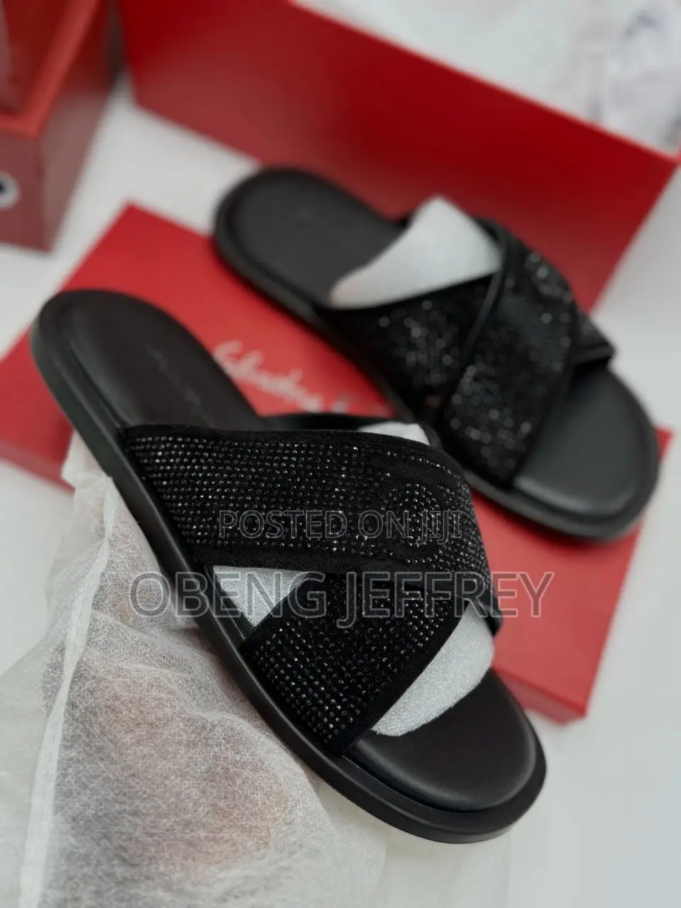 Original Salvatore Ferragamo Slippers Silver/ Black