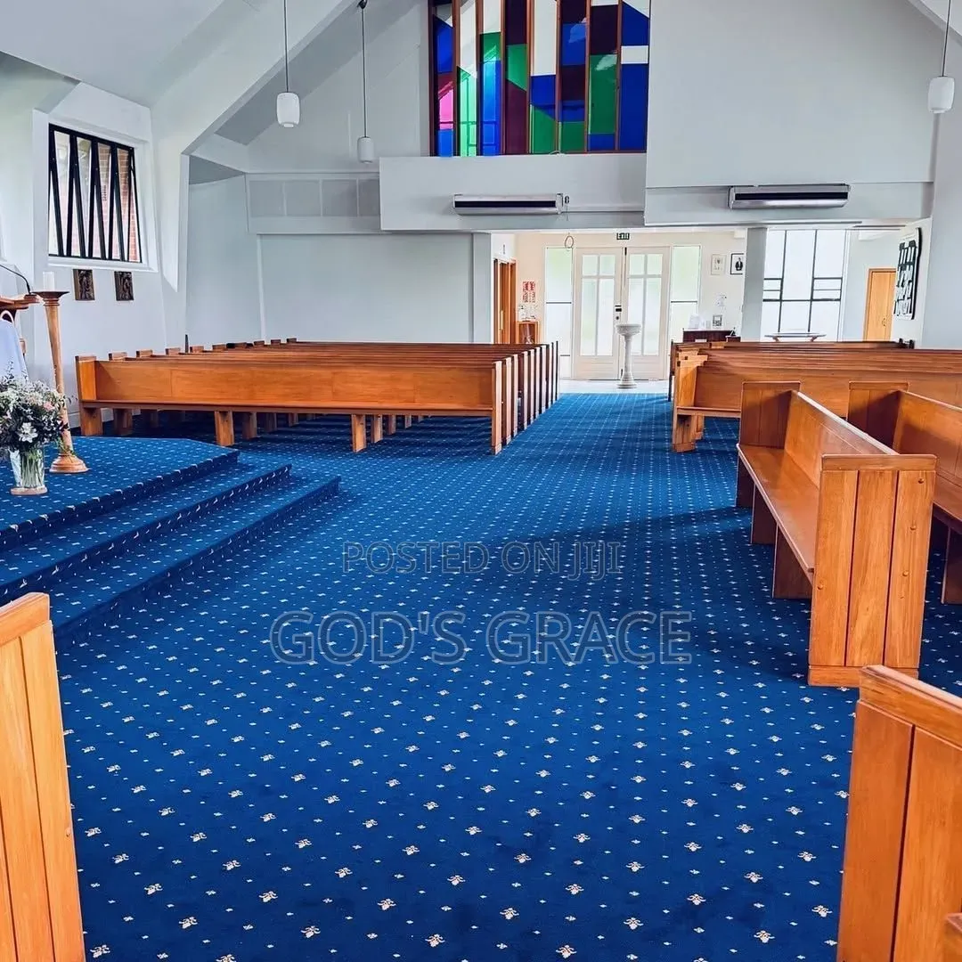 Blue With Design Quality and Thick Carpet for Church Auditorium