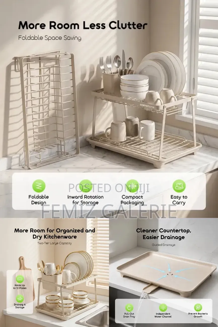 Oraimo Rackdrain Foldable Two-Tier Dish Rack With Guided Drainage