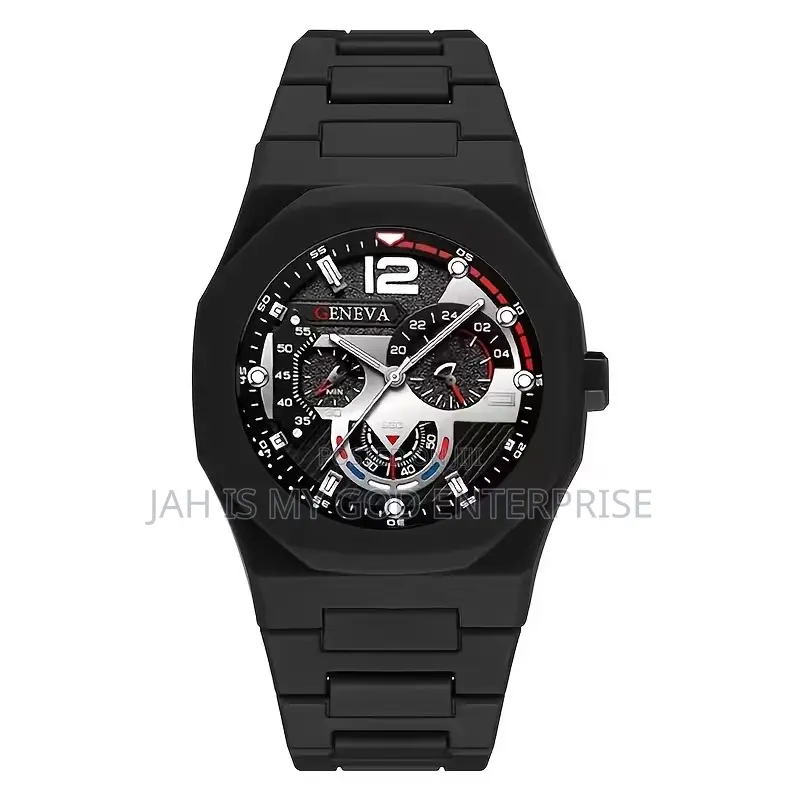 Geneva Men's Luxury Modern Polygonal Dial Analog Wristwatch-Black