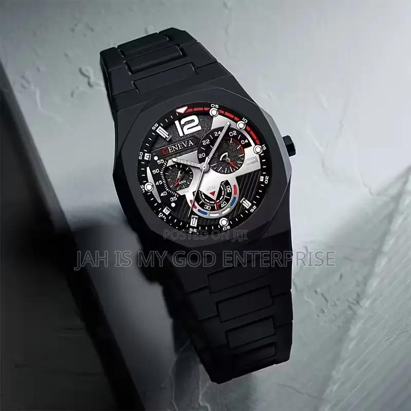 Geneva Men's Luxury Modern Polygonal Dial Analog Wristwatch-Black