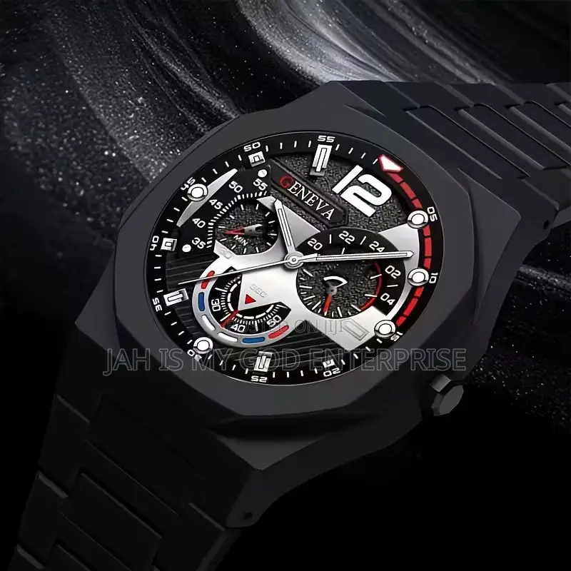 Geneva Men's Luxury Modern Polygonal Dial Analog Wristwatch-Black